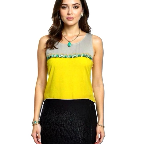 The Limited Women's Sz S Sleeveless Embellished Gem Blouse Tank Top Yellow 4/6 - Picture 1 of 11